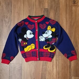 VTG  Mickey & Minnie Mouse Walt Disney Knit Cardigan Sweater Kids Medium 10/12